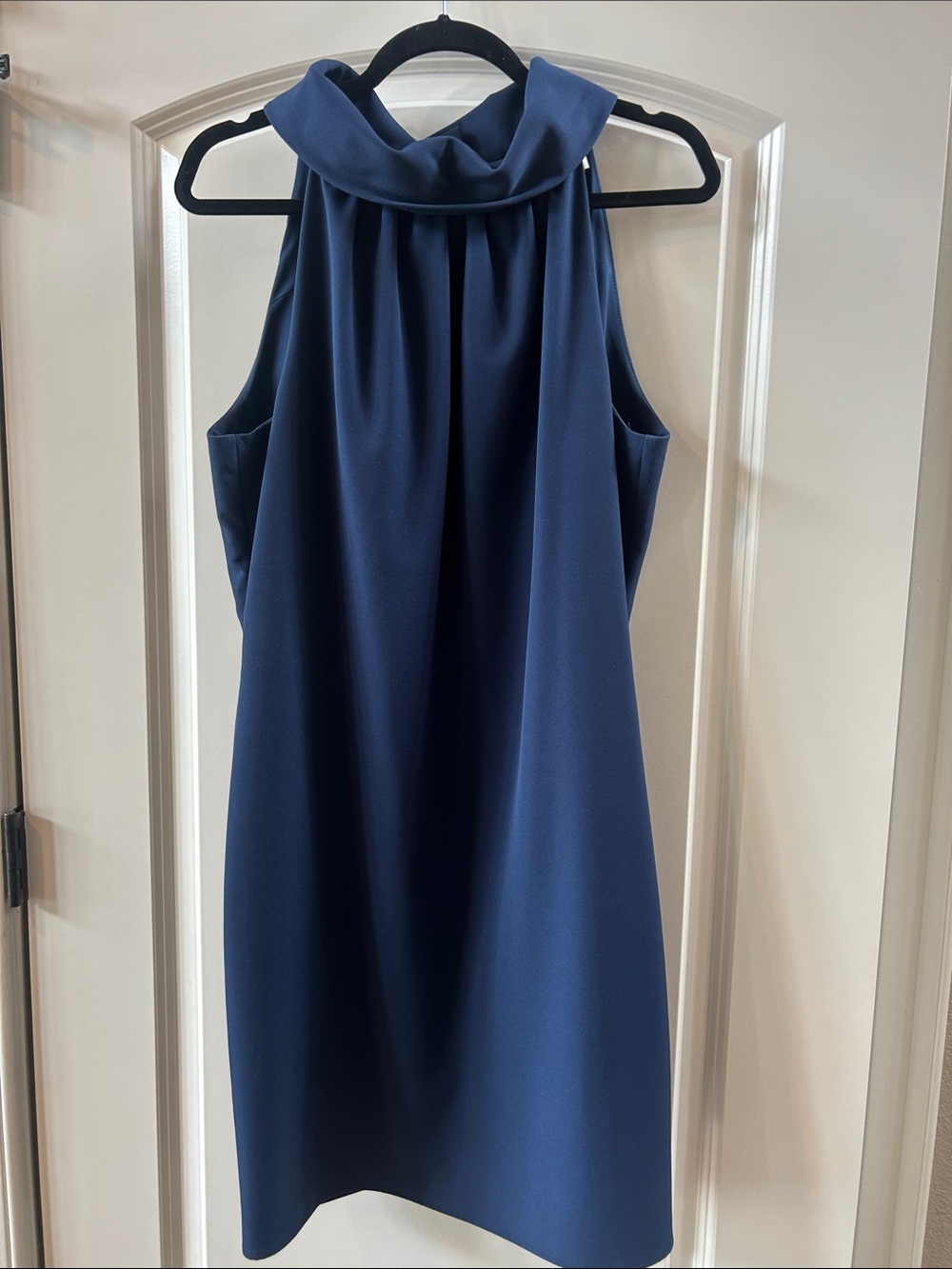 Elegant Navy Halter Cowl-Neck Mini Dress